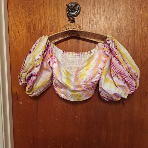 Tie Dyed Boho Cropped Puff Sleeve Top Ladies Small SHEIN Exotic Belly Dancer - Picture 3 of 4